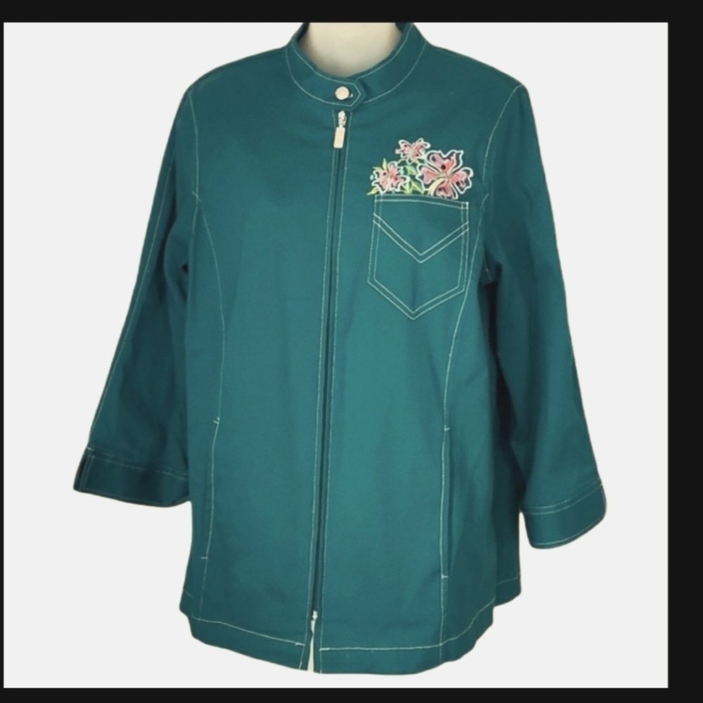 NWT Vintage Bob Mackie Wearable Art Tourquoise Jacket Front Zip Up Shacket